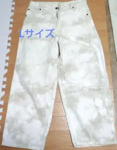 Lサイズ ホワイト系タイダイデニムパンツ バレルレッグ