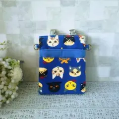 ねこ柄　ナースポーチ　オーガナイザー　移動ポケット　仕分けポーチ　ブルー　青