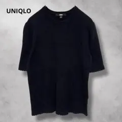【ユニクロ】UNIQLO（S）半袖/リブ/クルーネックTシャツ/カットソー/黒