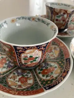 賞美堂 有田焼 其泉 染錦四方木甲草花文 銘々皿揃 色絵 金彩古伊万里 1