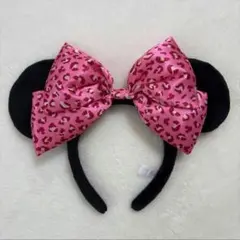 【希少品】ディズニーリゾート　ミニー ヒョウ柄 ピンク BIGリボンカチューシャ