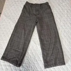 グレー系チェック ワイドパンツ裏起毛