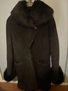 ダークブラウン ムートンコート ファー付き