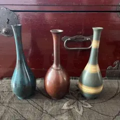 花瓶 3点セット 陶器 銅製 3점 세트 레트로