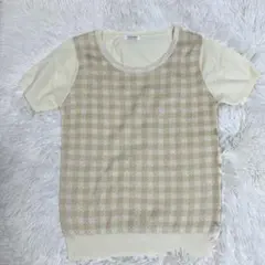 美品✨GLACIER ベージュ チェック柄 半袖Tシャツ L