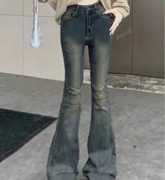 ダークブルー フレアデニムパンツ Y2K 韓国 M