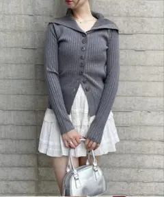 clear ビッグカラーニットトップス チャコールグレー