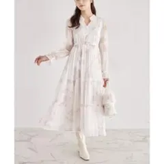 【新品】トッコクローゼット ベルト付オパールドットフラワーティアードワンピース白