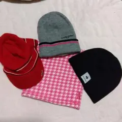 ニット帽セット 赤 グレー 黒