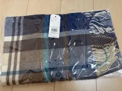 ブルー　ブラウン　チェック　ストール　マフラー　薄手