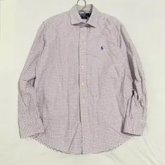 【ポロバイラルフローレン】ボタンシャツ チェック柄 刺繍ロゴ 綿100％ LL