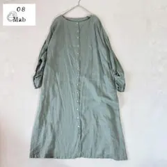 新品値引08Mabアッシュグレー*小襟多ボタンロングワンピースリネン 麻