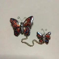 蝶のブローチセット オレンジ青