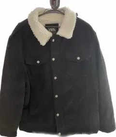 ZARA コーデュロイ ボアジャケット 黒 XL 内ボア 防寒 秋冬 アウター