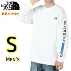 ノースフェイス ネバーストップアイエヌジー 白 S 袖ロゴ ロンT 長袖Tシャツ