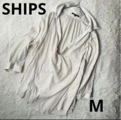 SHIPS（シップス）Uネック長袖スキッパーシャツブラウス ベージュ