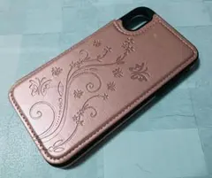 小キズ iPhoneXR 用 ケース カード入れ 手帳型 蝶 草花 ピンク