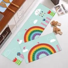 【2枚セット】キッチンマット レインボー柄