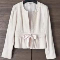 アリスバーリー　2way リボン付きラメ入りツイードノーカラージャケット