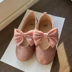 H&M キッズ フォーマルシューズ ピンク ラメ リボン 17.5cm