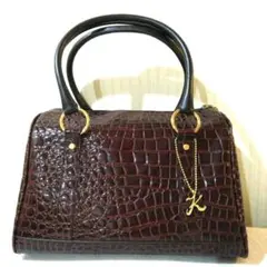 ダークブラウン クロコダイル風 ハンドバッグ
