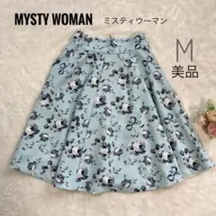 【美品】mysty woman ミスティウーマン ジャガード 花柄 ブルー Mのサムネイル