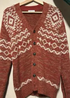 【古着】オレンジ フェアアイル柄 カーディガン