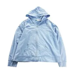 7AS14 フルジップパーカー　スウェット地　フーディ　水色　無地　XL 古着
