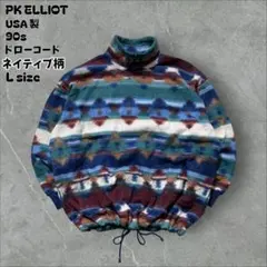 PKELLIOT 90sUSA製ネイティブ柄フリースハーフジッププルオーバーL