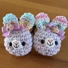 あみぐるみヘアゴム♡うす紫のレインボーうさぎちゃん♡