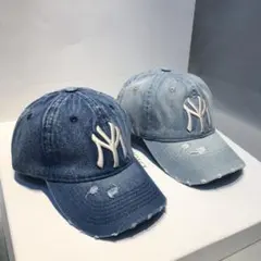 ビンテージ　デニム　刺繍　ロゴ　ベースボール　キャップ　インディゴ　ブルー
