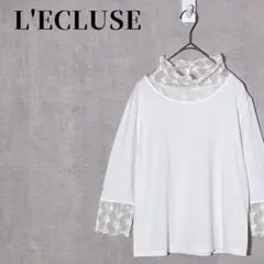 L'ECLUSE　レース切替カットソー　五分袖　白系　ハイネック　サイズM-L
