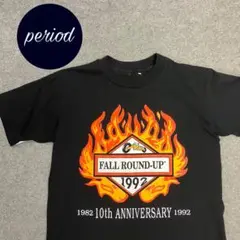 P2336 90sFALLROUND-UP バイクイベント　ファイアー　Tシャツ