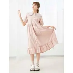 メリージェニー ハイショクレースカラーワンピース 半袖 ピンク F