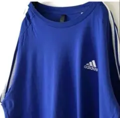 アディダス adidas ロゴ刺繍 スリーストライプ Tシャツ ブルー青古着