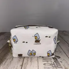 ハンドメイド　ミニスクエアポーチ　ハシビロコウ柄