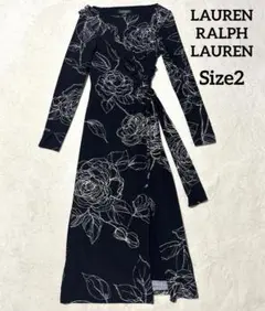 おしゃれ✨ローレンラルフローレン ロングワンピース 花柄 濃紺 長袖 伸縮性◎