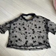 ブラック 星柄 メッシュ クロップドTシャツ