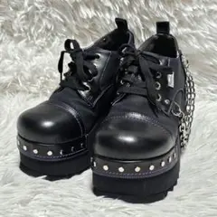 ヨースケ 厚底 シューズ レースアップシューズ ウェッジソール チェーン 黒 L