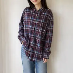 シップス　ネルシャツ　チェック　レディース　長袖　コットン　レッド　L