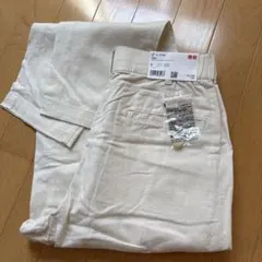 新品UNIQLO 麻混 オフホワイト リネンコットンテーパードパンツ Sサイズ
