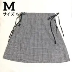 FUN グレンチェック 編上げサイドリボン ミニスカート 裏地付き M
