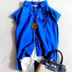 美品【大きいサイズ42】マレーラ Max Mara パームツリー刺繍ブラウス 青 美品【大きいサイズ42】マレーラ Max Mara パームツリー刺繍ブラウス