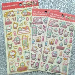 サンリオキャラクターズ　シール　喫茶　３枚　ぷくっと　箔押し　Sanrio
