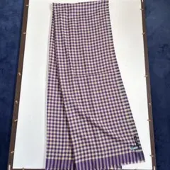 エトロ　シルクカシミヤ　紫とクリームのチェック柄マフラー　72×200サイズ