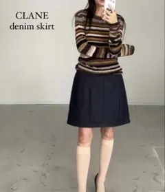 CLANE デニムスカートPADDED DENIM SKIRT インディゴ