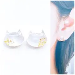 ホワイト8mm猫ピアス/イヤリング