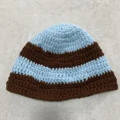 クロシェハット ハンドメイド ニット帽 バケハ ビーニー ボーダー