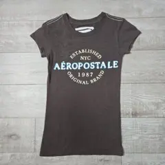 AEROPOSTALE 半袖 Tシャツ ブラウン アップリケロゴ S