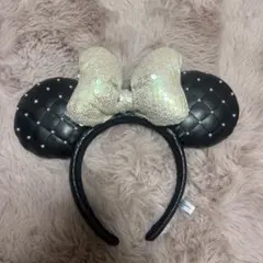 Disney カチューシャ ミニー キルティング ブラック パール